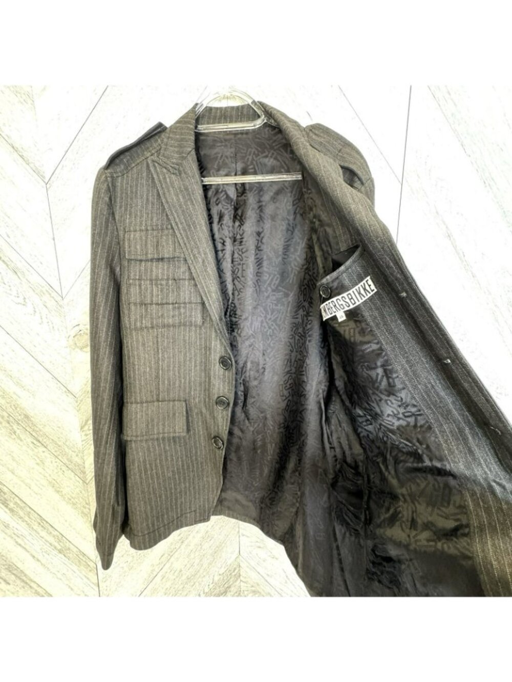 Dirk Bikkembergs Black Wool Pinstripe Military Blazer Jacket Mens US 38 / EU 48 - Picture 6 of 9